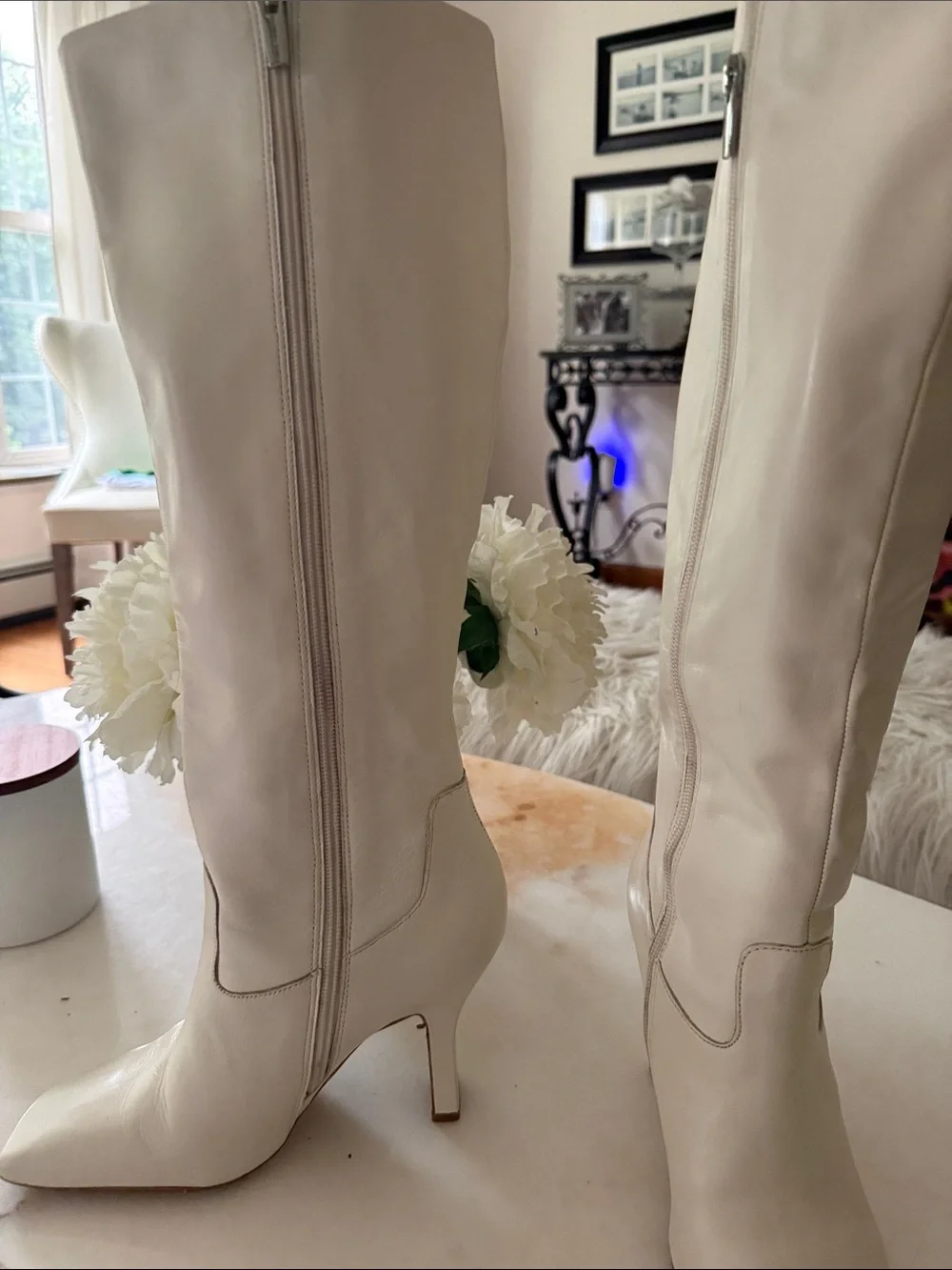 Vince Camuto Kalinder Leather Tall Boots in a creamy white/ecru shade. Size 7.5